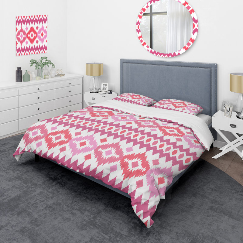 Motif ethnique rose - Ensemble de housse de couette abstrait - Polyester en microfibre