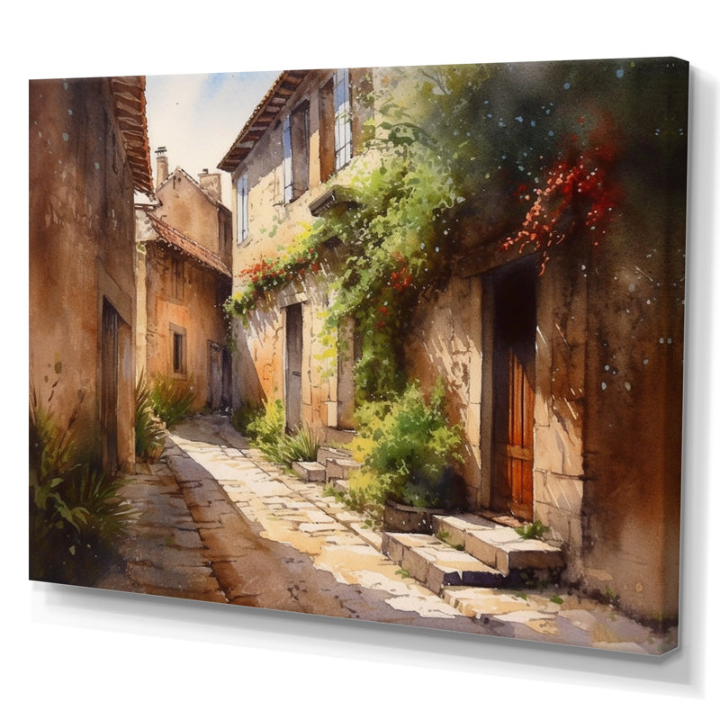 Ritsi, village méditerranéen, rue VIII, sur toile, H 24 po x l 32 po x P 1 po, Toile tendue