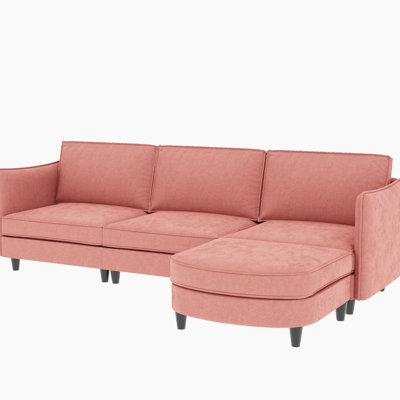 107.8'' Large Red 4 - Seat L Shaped Couch With Movable , Side Pocket On Arm, Modern Fabric For Relaxing At Apartment, Breathable Skin Fabric, Springs, High Density Foam, Frame, 800 Pound Ability,
