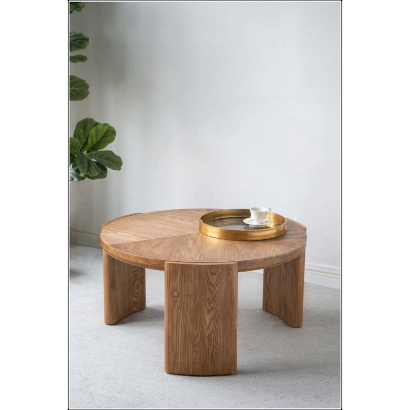 Table basse 32 po x 16,5 po avec pieds courbés, placage de frêne brun et plateau spacieux pour une vie élégante