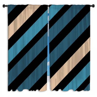 Rideaux diagonaux à rayures et rideaux obscurcissant - 2 panneaux