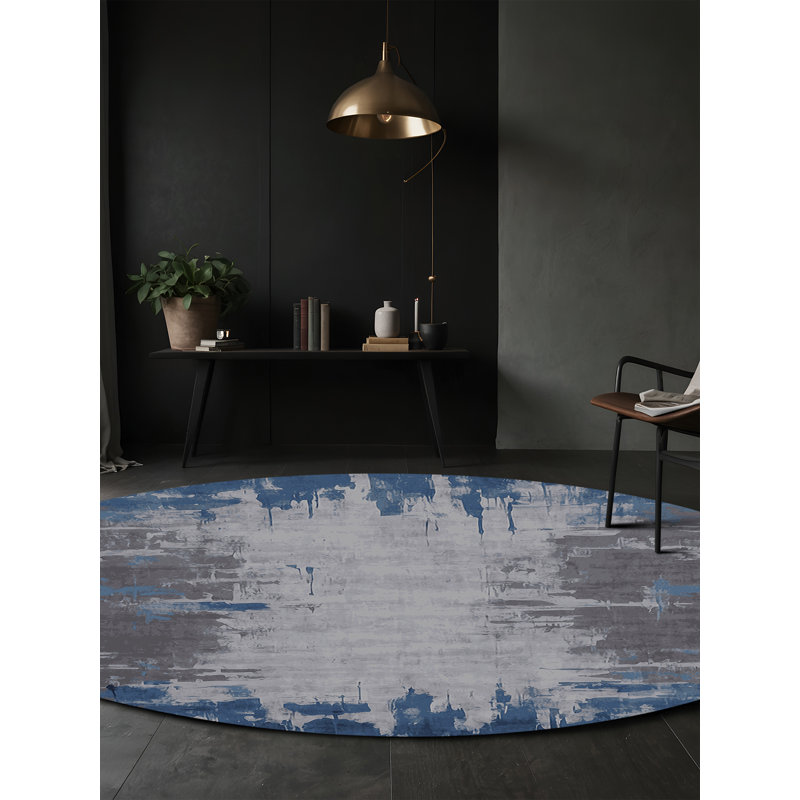 Machine Washable Gray Area Rug, Round 4'