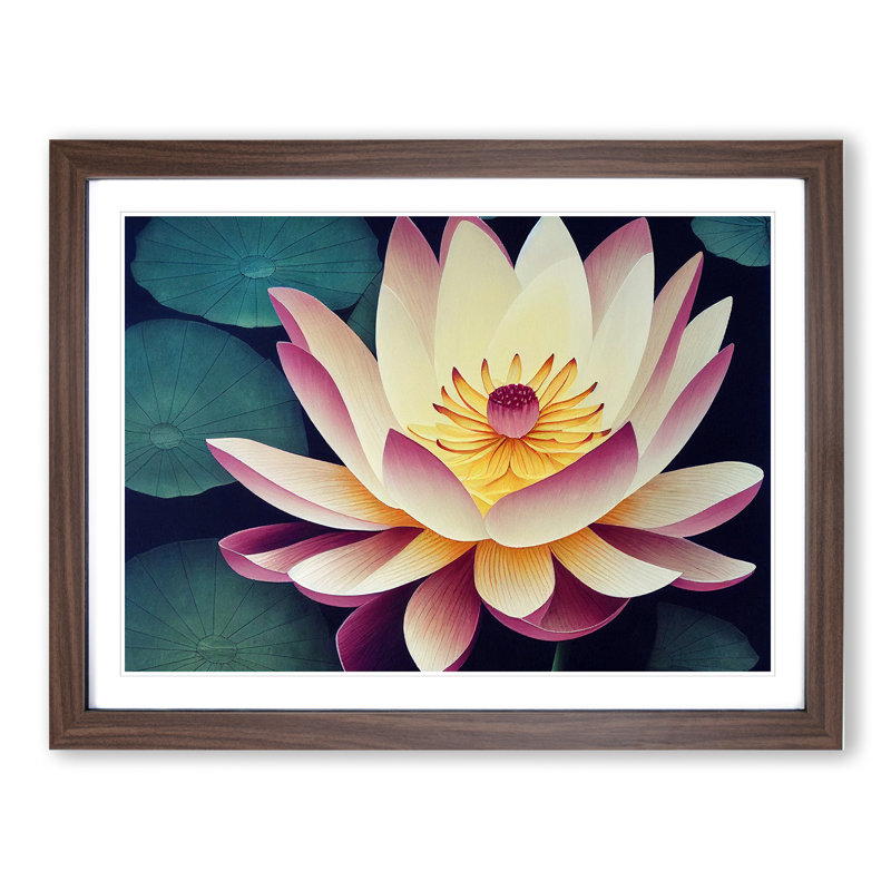Pleasant Lotus Flower - Single Picture Frame Print, 34cm H x 46cm W x 2cm D, Walnut Framed