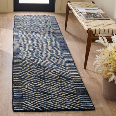 Emmett Hand Tufted Wool/Cotton Geometric Rug in Dark Blue/Ivory