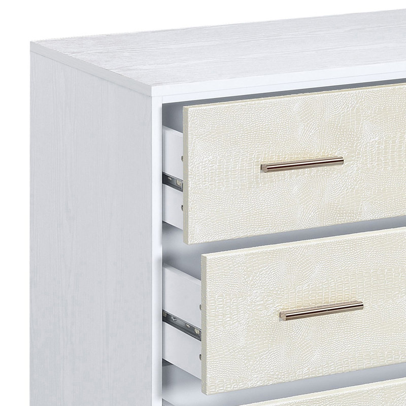 Demetrus 4-Drawer Rectangular Chest, White/Champagne/Gold