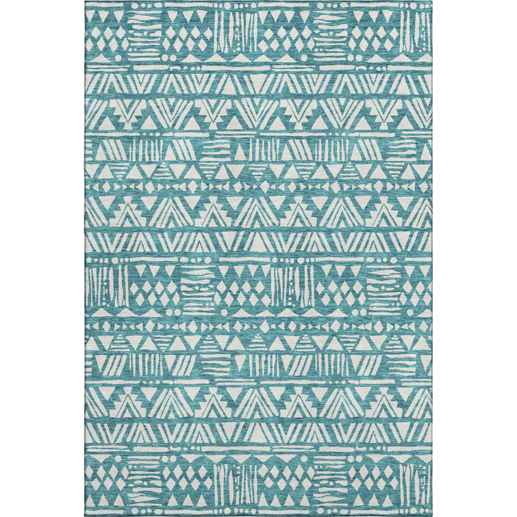 Premium Machine Washable Prisco Teal Rug