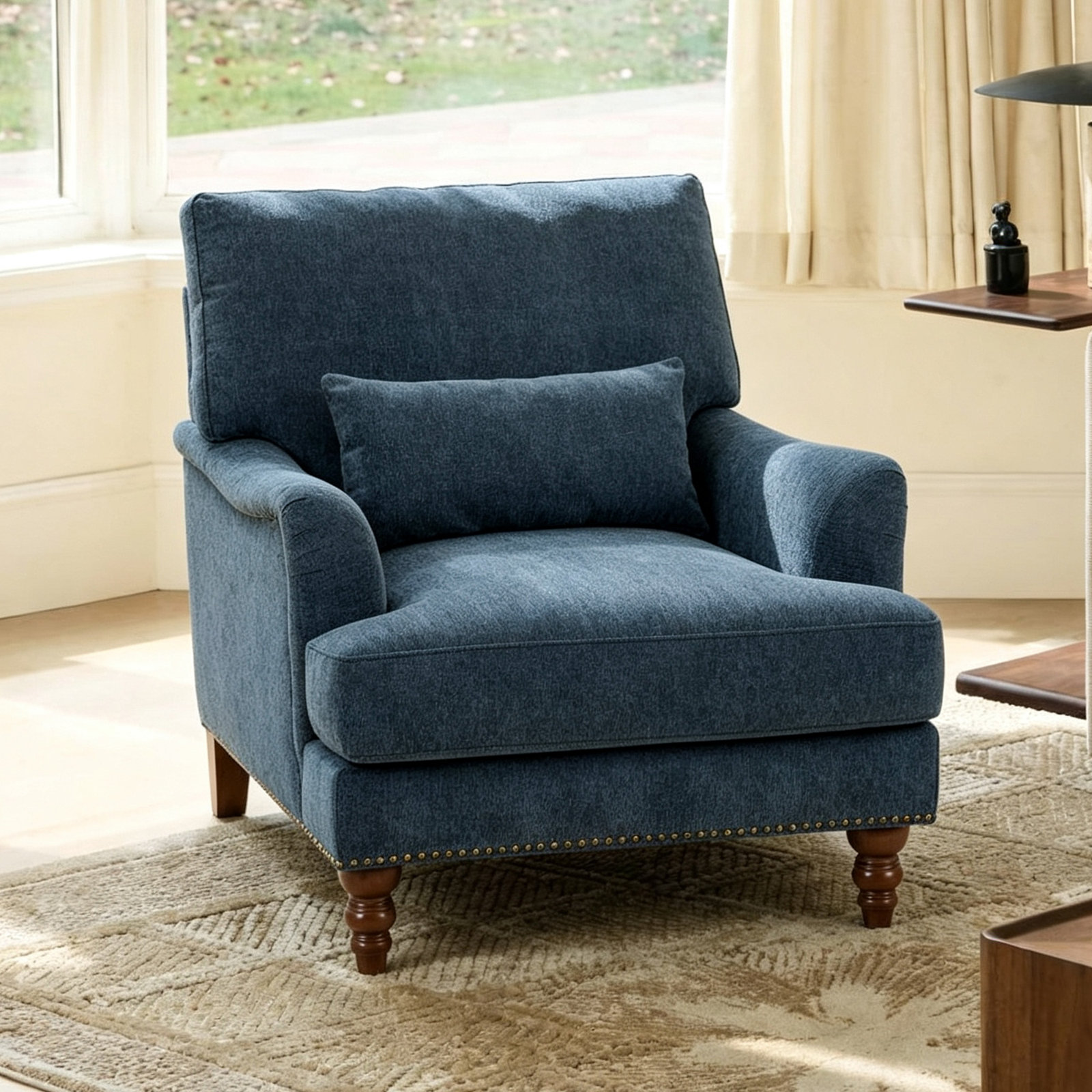 Upholstered Armchair, Navy Chenille