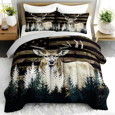 Ensemble d'édredon Majestic Elk Camouflage, ensemble de literie de chasse rustique avec 2 taies d'oreiller, literie douce et lavable à la machine, édredon toutes saisons