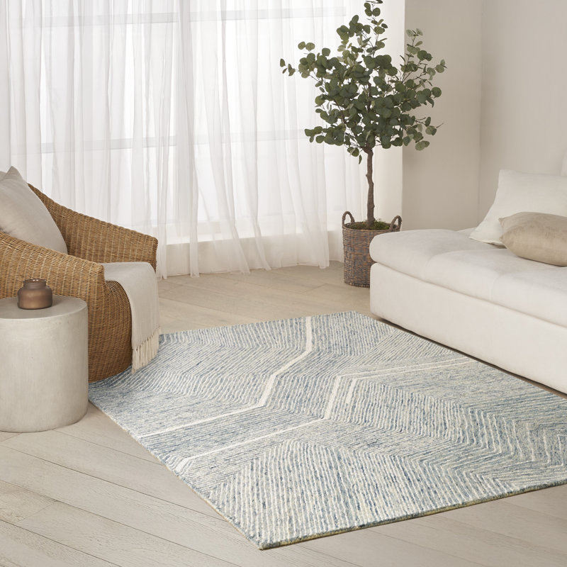 Tapis d'intérieur moderne bleu ivoire DKNY Pure Angles, Rectangle 5 pi 3 po x 7 pi 3 po
