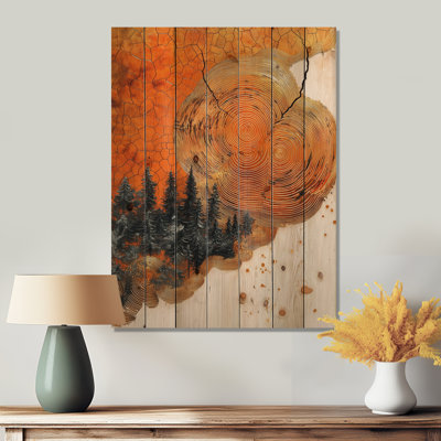 Lever de soleil arbre dans un champ africain, paysage IV - forêt, art mural sur bois de pin naturel