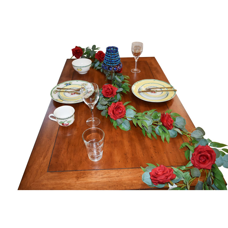 Guirlande 72 "Faux Roses Eucalyptus, Rouge