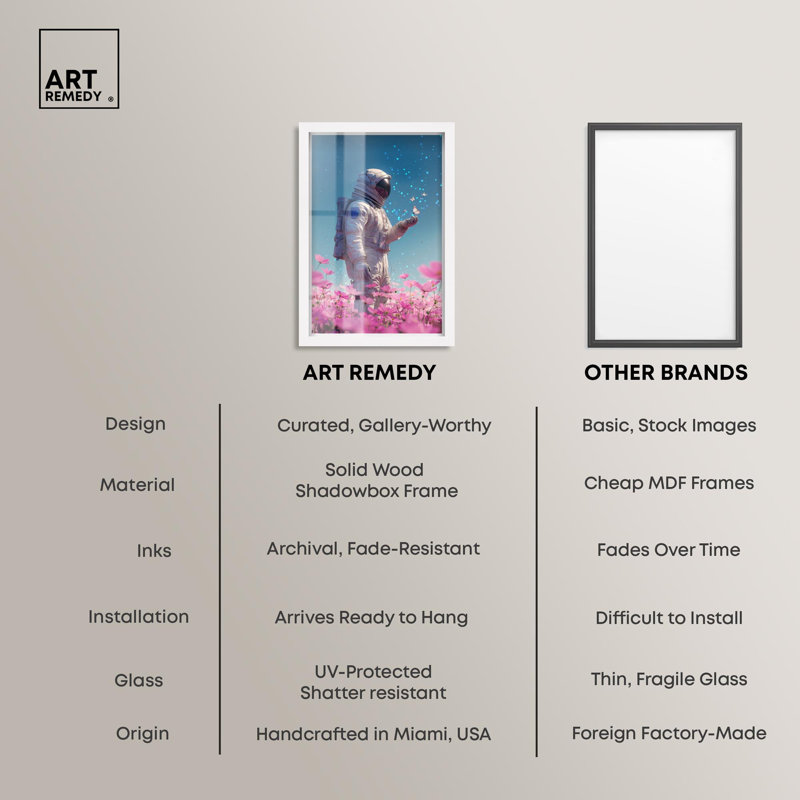 "Starry visiteur", art mural astronaute par Art Remedy, cadre blanc, 11 x 16, 16" H x 11" W, White Frame