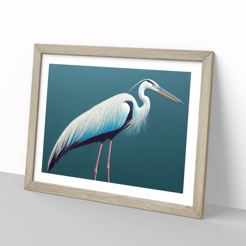 Lush Heron Bird - Single Picture Frame Print, 25cm H x 34cm W x 2cm D, Oak