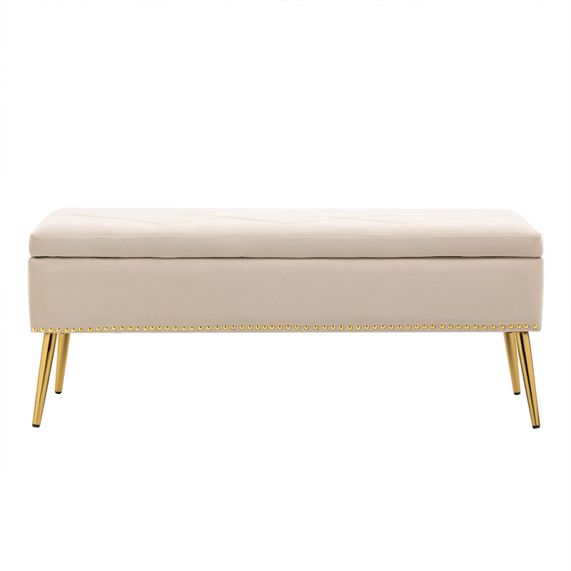 Banc de rangement en velours Dareen, Brun clair