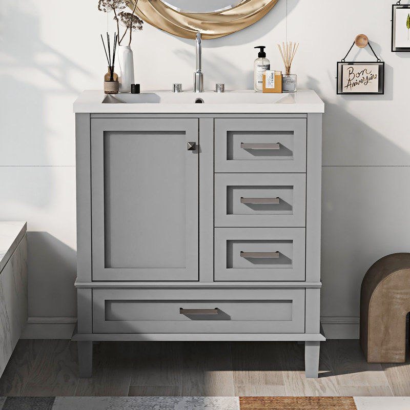Remke 18'' Single Bathroom Vanity with Resin Top, Gray