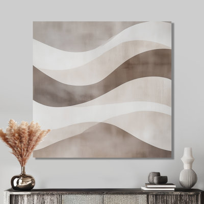 Neutral Abstract Wall Art, Wave Geometry Canvas, Minimalist Neutral Wave Geometry