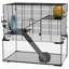 Cage pour petits animaux, 23,5 po avec rampes, plateformes, cabane, roue d'exercice, bassin en verre, chenil noir pour hamster, 23,5 po, structure en acier, animaux à roues