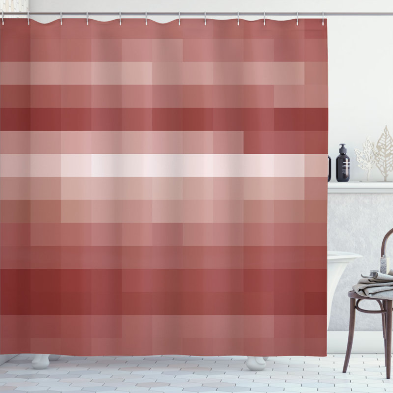 Striped Shower Curtain with Hooks Included, 69"H x 75"W, Coral Rose