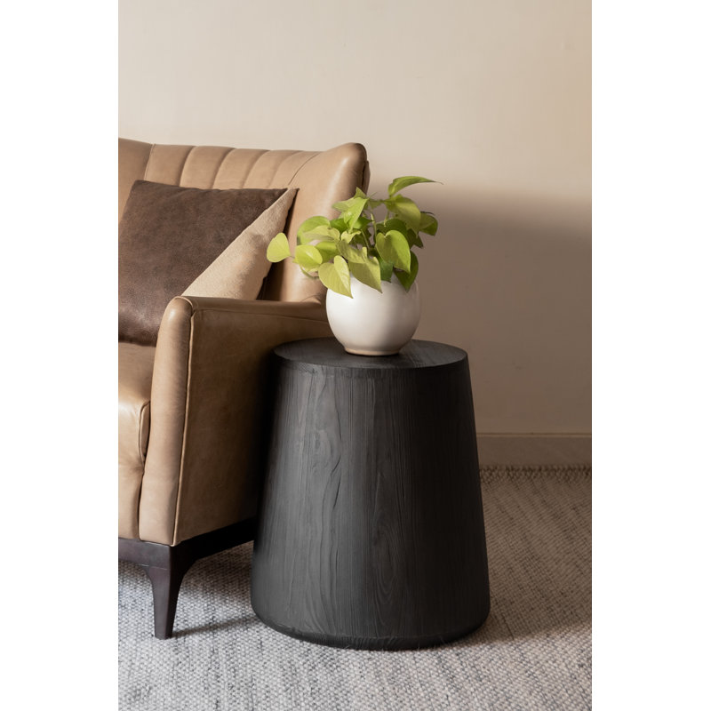 Table de bout ronde en bois massif 18 po, Ébène, H 18,2 po x L 16,5 po x l 16,5 po
