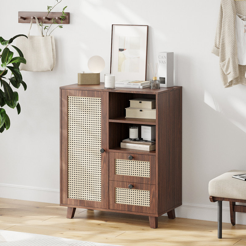 Buffet en rotin avec tablette réglable, Noyer