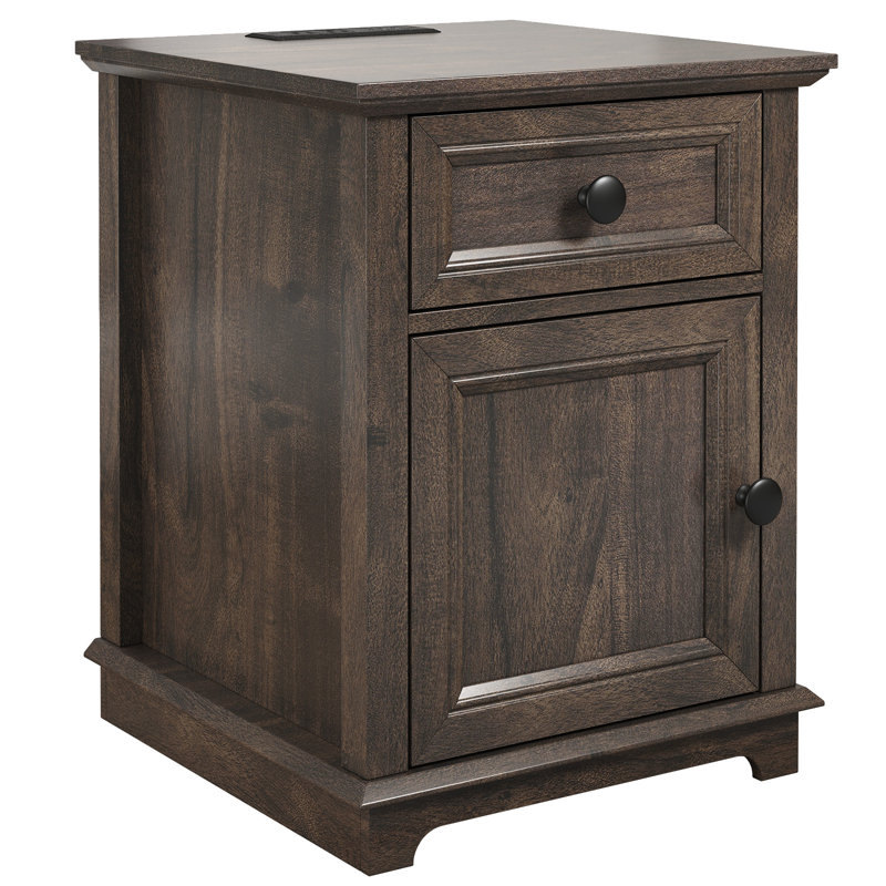 Brittnei 1-Drawer Manufactured Wood Nightstands with Storage and Built-in Outlets, individual, Dark Brown