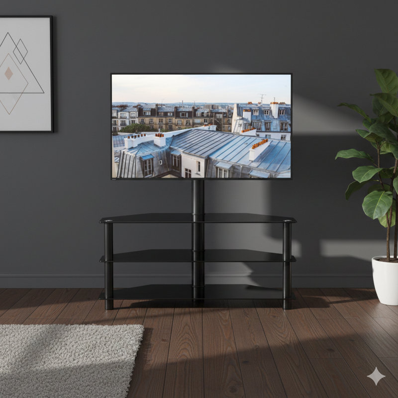 Meuble télé multifonctionnel de 35,4 pouces avec support réglable en hauteur, pivotant et trois niveaux.