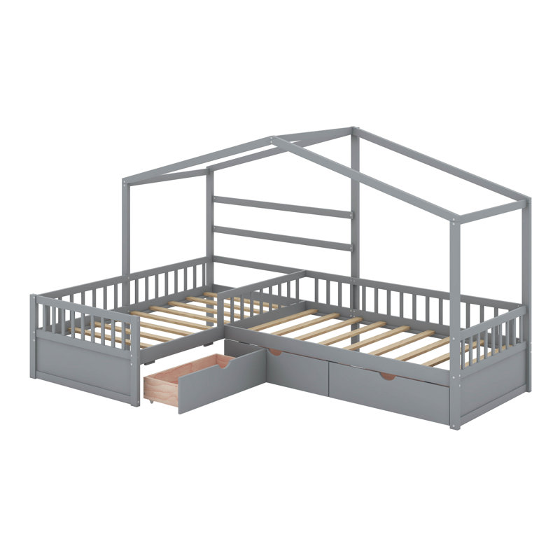 Lit plateforme simple avec trois tiroirs de rangement, Gris