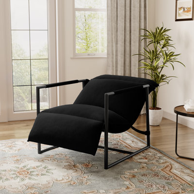 Upholstered Modern Metal Framed Black Polyester Blend Sling Accent Chair