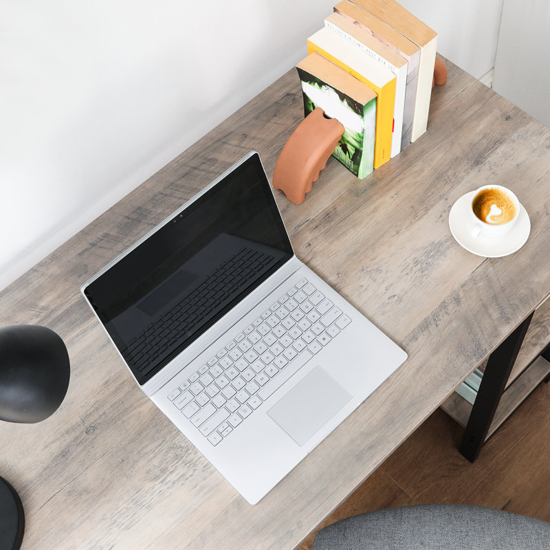 Devault L-Shaped Metal Base Writing Desk, Grey/Black