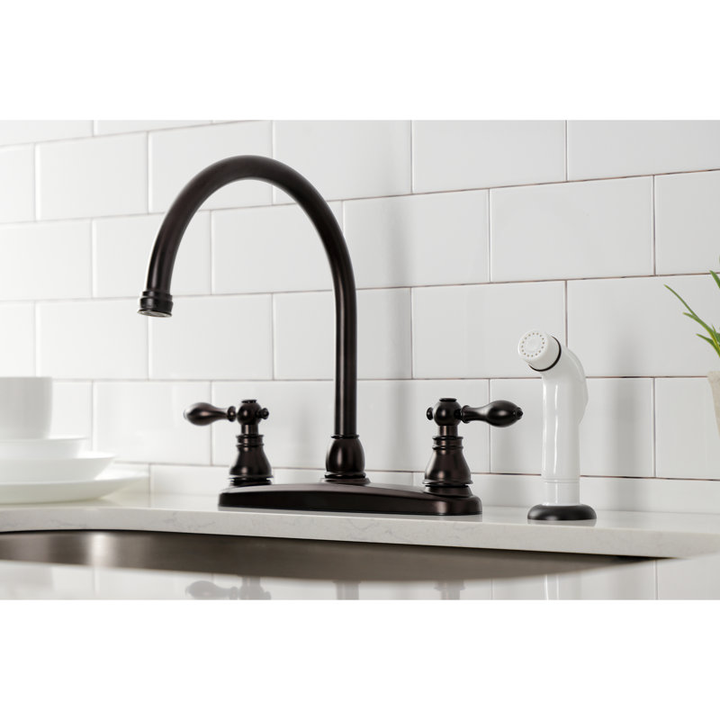 Kingston Brass American Classic Two-Handle 4-Hole 8" Centerset Kitchen Faucet with Side Sprayer, Oil Rubbed Bronze