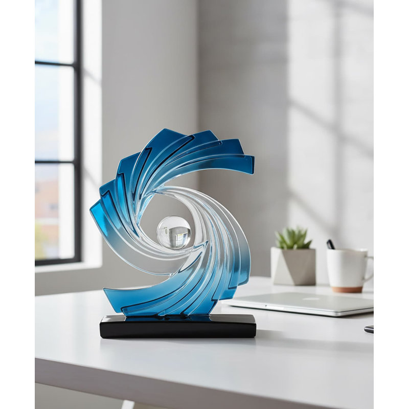 11.2" Gold Abstract Art Statue - Modern Minimalist Home Office Decor, Blue