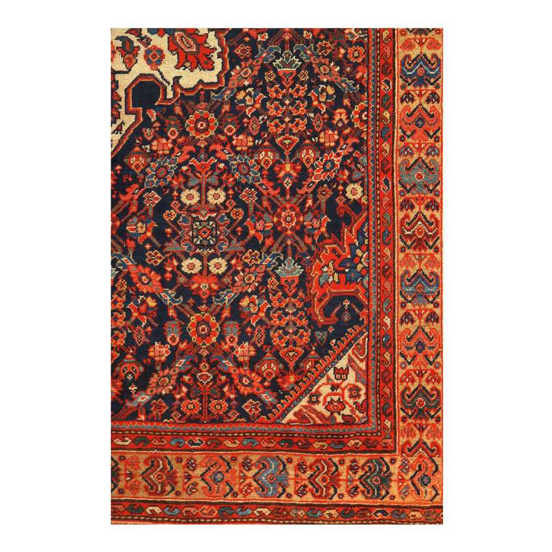 Tapis oriental rouge / crème / noir en laine / coton 4 pi 4 po x 6 pi 6 po Oriental