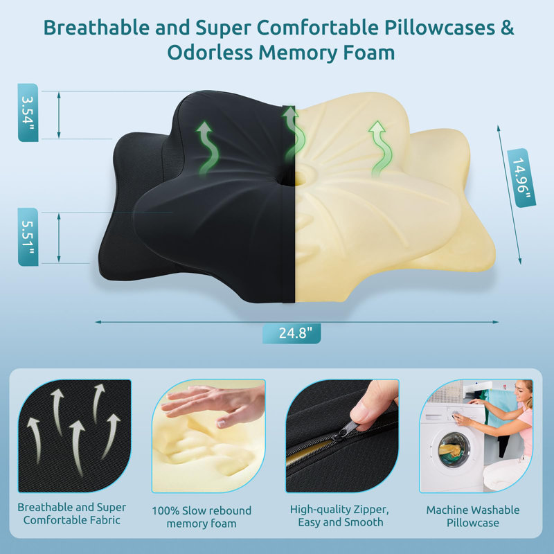 Coussin cervical pour le cou et les épaules, coussin en mousse à mémoire de forme, coussin de soutien du cou ergonomique pour ceux qui dorment sur le dos avec taie d'oreiller