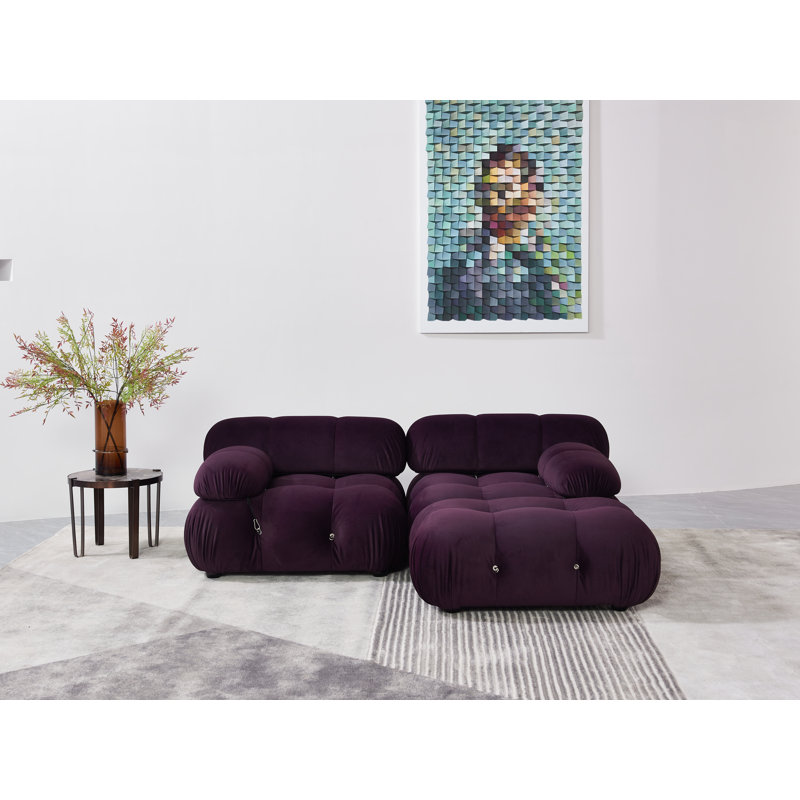 Upholstered L-Shaped Sectional Reversible, Purple Velvet