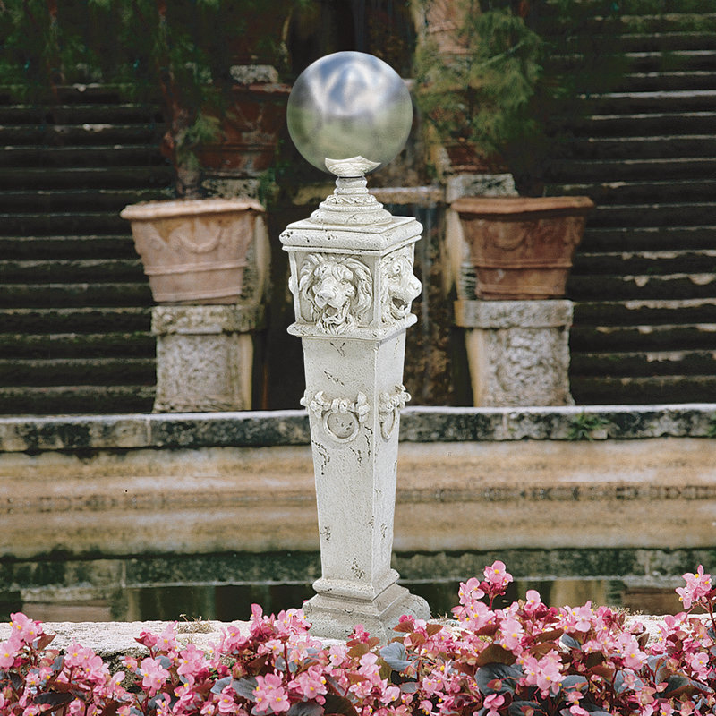 Lion Head 2 Pieces Gazing Ball and Stand Set
