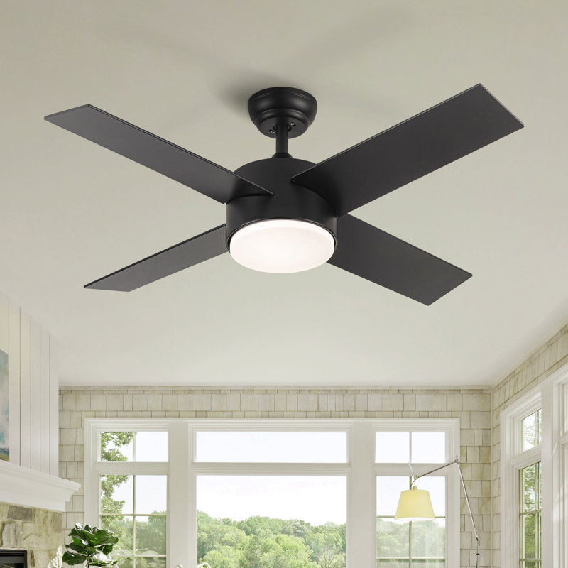 Éclairage de ventilateur de plafond à DEL intégré 44 po avec pales ABS, Noir, Noir