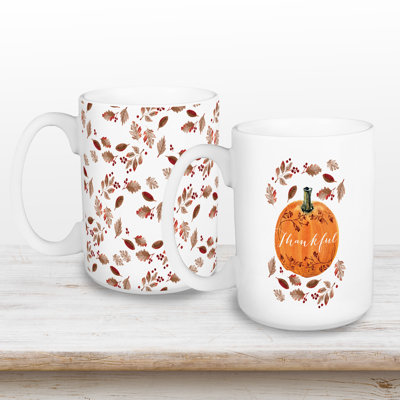 Watercolor Fall Pumpkin Set of 2 Coffee Mugs