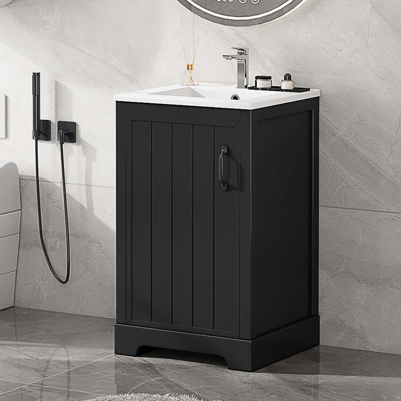 Meuble-lavabo polyvalent avec plusieurs options de rangement et fabrication durable, Noir, noir, noir, noir