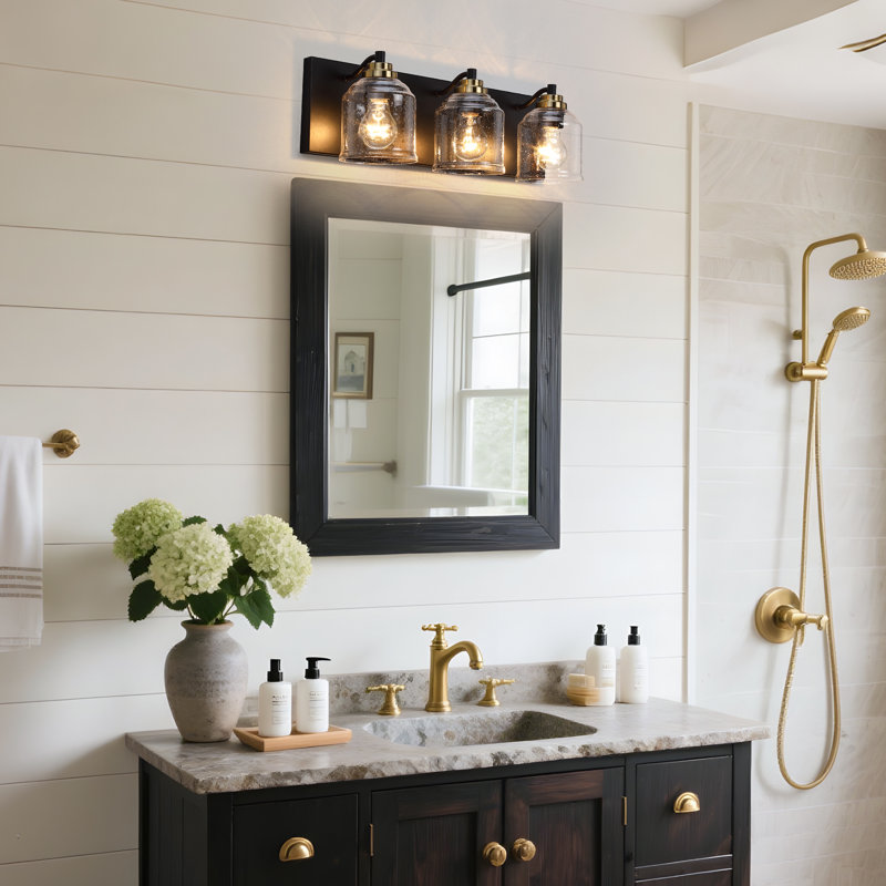 Luminaire de salle de bain à intensité variable Modern Farmhouse avec verre ensemencé et plaque arrière une pièce, 3