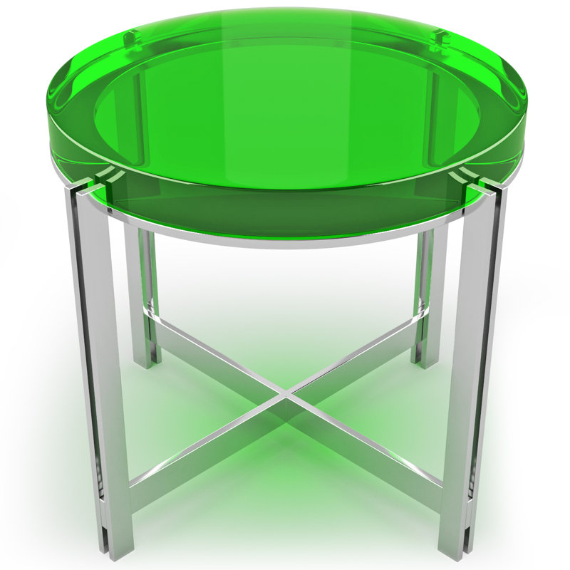 Table basse à pieds croisés, Vert / chrome, H 17,7 po x L 27,5 po x l 27,5 po