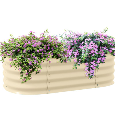 Galvanized Raised Garden Bed Kit 3.4'x2'x1', Outdoor Metal Flower, Herb & Vegetable Planter, Cream, Edging, Fine Drainage Property 3.4'x2'x1' Planter Box Kit, With Edge, Compressed For Flowers, Herbs