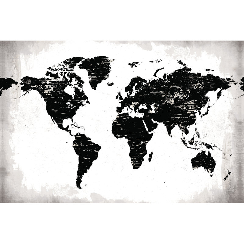 Birchy Black Map - Wrapped Canvas Art Prints, 30cm H x 46cm W x 3.8cm D