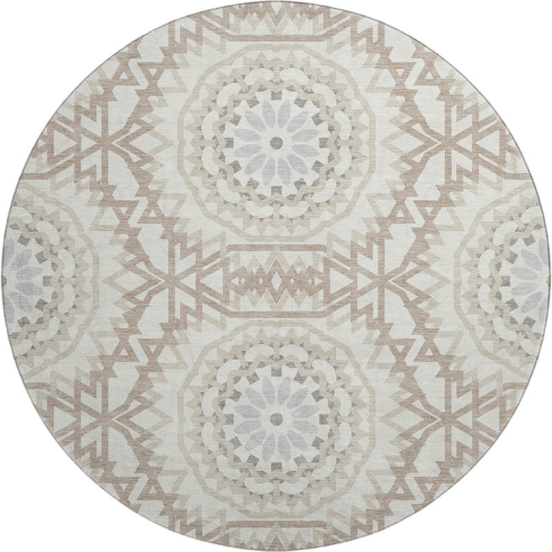 Premium Machine Washable Cerrito Ivory Rug, Round 8'