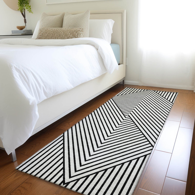 Premium Machine Washable Prisco White Rug, Runner 2'3" x 7'6"