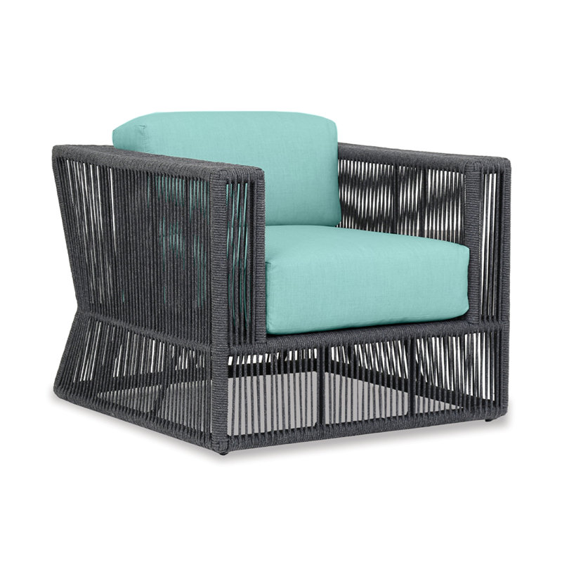 Outdoor Lounge Chair , Sunbrella® Cushions Included, Dupione Celeste Sunbrella®, Black