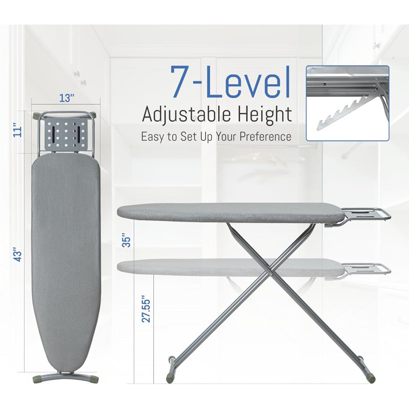 Planche pleine grandeur, planche à repasser robuste de 43 po x 13 po avec repose-fer BlissBoard