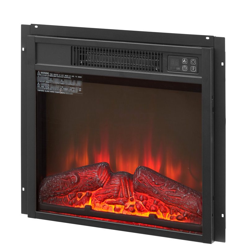 Foyer électrique 18 po, puissance de chauffage de 1400 W, flamme réaliste, verre trempé noir, télécommande, chauffage de foyer 1400 W, 4777 BTU, température réglable