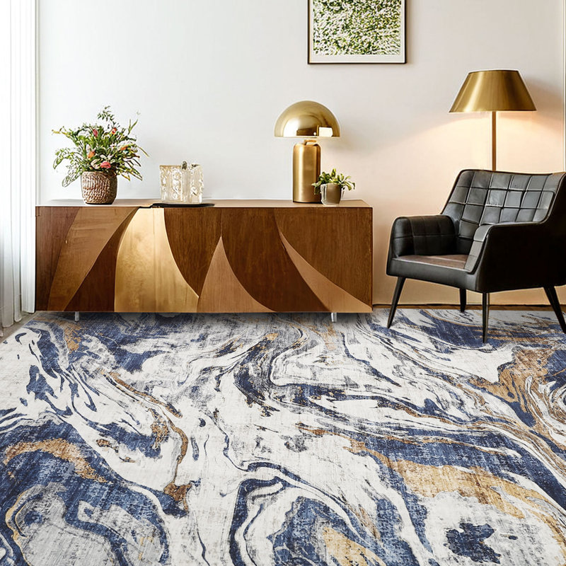 Abstract Machine Washable Area Rug with Rubber Backing for Living Room Non-Slip Modern Indoor Carpet Low-Pile Rug for Bedroom Dining Room Hallway Kitchen Office Playroom Nursery