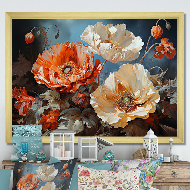 Vivid Poppy Moments III - Décoration murale coquelicots, Cadre doré simple, H 34 po x l 44 po x P 1,5 po