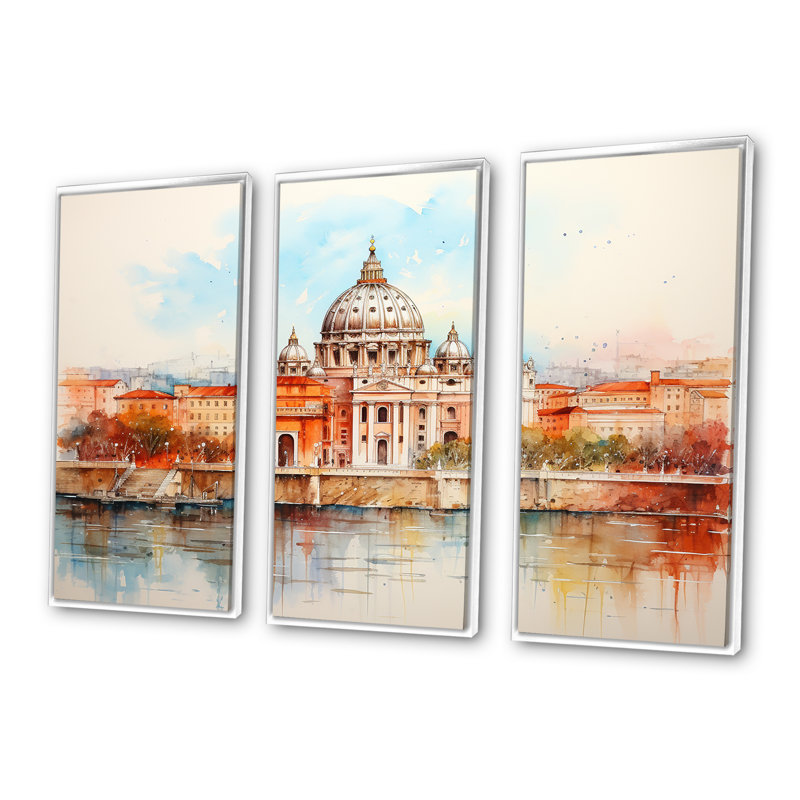 Art mural, sérénité I, Rome, Cadre flottant blanc, H 40 po x l 61 po x P 1 po